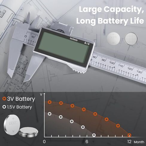 فرجار رقمي من هارديل، فرجار 0-6 بوصة/150 مم مع شاشة LCD كبيرة، أداة قياس فرجار قرص كهربائي لتحويل البوصة/المليمتر، فرجار ميكرومتر للطباعة ثلاثية الأبعاد/المجوهرات/عمال الخشب in Kuwait