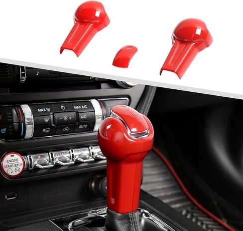 Compatible with Ford Mustang 2015-2023, 3PCS Gear Shift Knob Overlay Cover Interior Trim Kits (Carbon Fiber) in Saudi Arabia