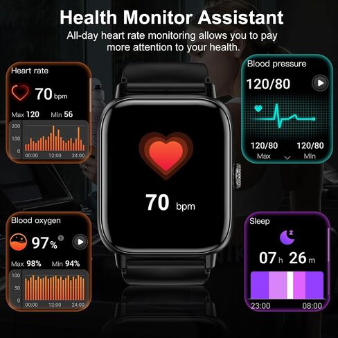 Smart Watch for Men Women with Bluetooth Call, Activity Fitness Tracker Heart Rate Sleep Monitor Pedometer,1.85" Touch Screen with 100+ Sport Modes, IP67 Waterproof Smartwatch for Android iOS in Saudi Arabia
