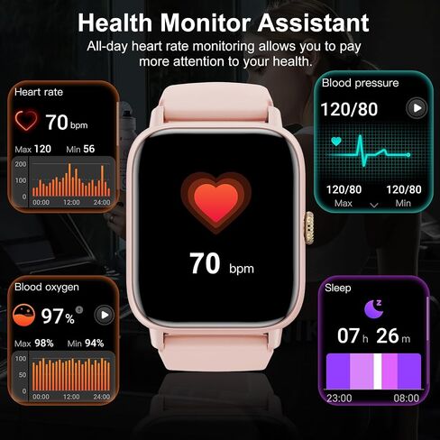 Smart Watch for Men Women with Bluetooth Call, Activity Fitness Tracker Heart Rate Sleep Monitor Pedometer,1.85" Touch Screen with 100+ Sport Modes, IP67 Waterproof Smartwatch for Android iOS in Saudi Arabia
