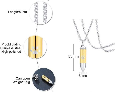 Stainless Steel The Bullet Urn Necklace for The Dog paw Keepsake Memorial Cremation Jewelry in Saudi Arabia