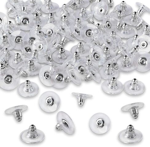 Super Z Outlet Plastic Earring Backs Replacements Comfortable Ear Nut Clear/Silver Safety Hypoallergenic (100 Pack) in Saudi Arabia