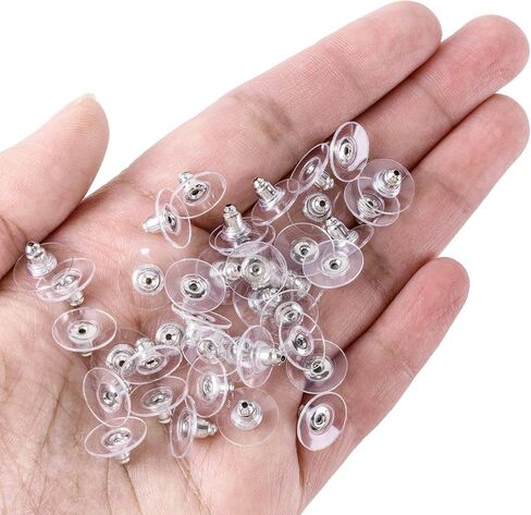 Super Z Outlet Plastic Earring Backs Replacements Comfortable Ear Nut Clear/Silver Safety Hypoallergenic (100 Pack) in Saudi Arabia