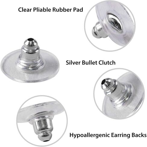Super Z Outlet Plastic Earring Backs Replacements Comfortable Ear Nut Clear/Silver Safety Hypoallergenic (100 Pack) in Saudi Arabia