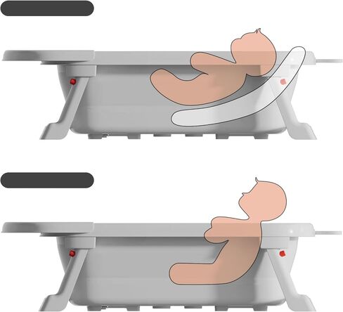 حوض استحمام للأطفال قابل للطي للأطفال الصغار والرضع، حوض استحمام محمول للأطفال مع فتحة تصريف ومقبض للحمل (رمادي) in Saudi Arabia