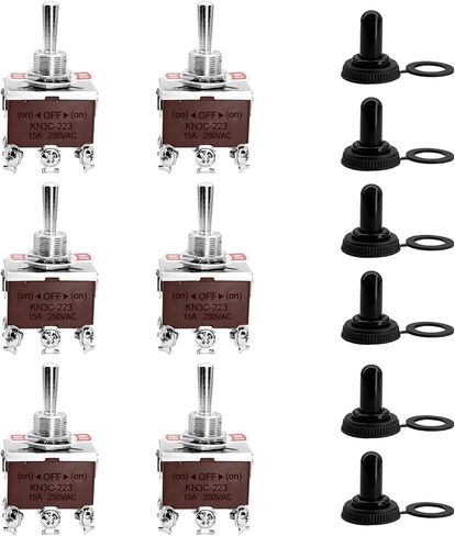 Momentary Toggle Switch,15A 250VAC Metal Switch (ON)-Off-(ON) with Weatherproof Boot Cap 6 Pin Marine Toggle Switch for Boat Auto Air Train-6Pack KN3C-223 in Saudi Arabia