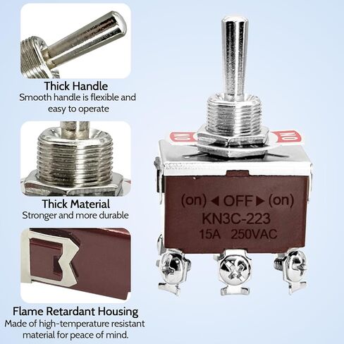 Momentary Toggle Switch,15A 250VAC Metal Switch (ON)-Off-(ON) with Weatherproof Boot Cap 6 Pin Marine Toggle Switch for Boat Auto Air Train-6Pack KN3C-223 in Saudi Arabia