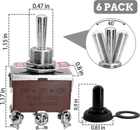 Momentary Toggle Switch,15A 250VAC Metal Switch (ON)-Off-(ON) with Weatherproof Boot Cap 6 Pin Marine Toggle Switch for Boat Auto Air Train-6Pack KN3C-223 in Saudi Arabia
