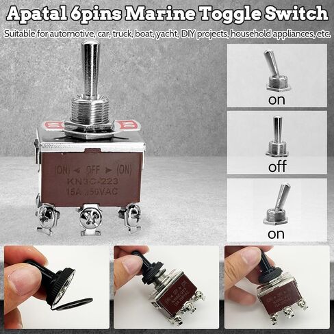Momentary Toggle Switch,15A 250VAC Metal Switch (ON)-Off-(ON) with Weatherproof Boot Cap 6 Pin Marine Toggle Switch for Boat Auto Air Train-6Pack KN3C-223 in Saudi Arabia