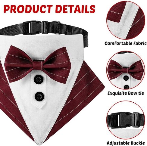 Dog Bowtie Bandana, Adjustable Formal Dog Tuxedo Collar with Bow Tie Pet Bowtie Collar for Boy Dog Wedding Grooming Birthday Party in Saudi Arabia