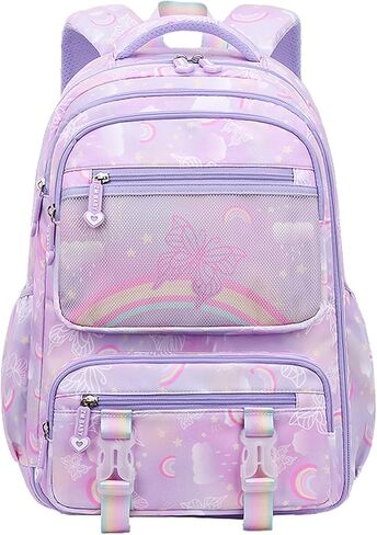 DIPUG School Backpack for Girls Kids Kawaii Kindergarten Elementary Backpacks, Rainbow Butterfly, Purple in Saudi Arabia