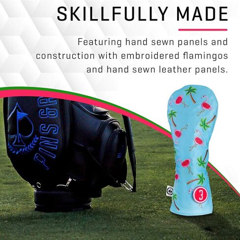 Pins & Aces LE Tropical Lawn Flamingo Head Cover - Premium, Hand-Made Leather Headcover - Funny, Tour Quality Golf Club Cover - Style and Customize Your Golf Bag in Saudi Arabia