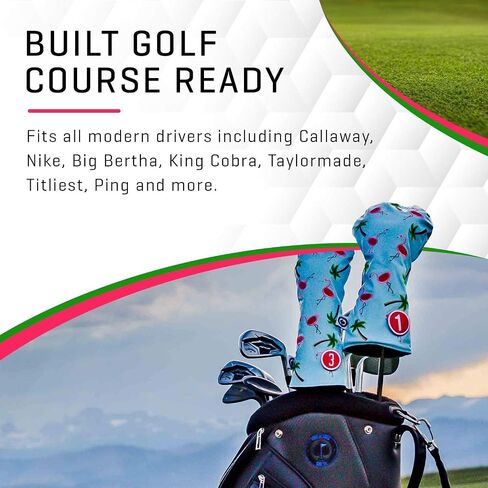 Pins & Aces LE Tropical Lawn Flamingo Head Cover - Premium, Hand-Made Leather Headcover - Funny, Tour Quality Golf Club Cover - Style and Customize Your Golf Bag in Saudi Arabia