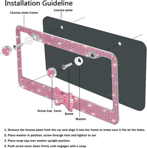 OTOSTAR 2 Pack Bling License Plate Frame with Ribbon Bow, Handcrafted Shiny Rhinestones Premium Stainless Steel 2 Holes License Plate Holder with Anti-Theft Screws Caps Set (Pink/Pink Bowtie) in Kuwait