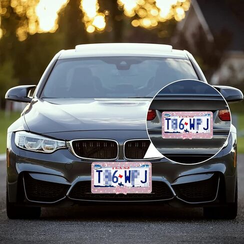 OTOSTAR 2 Pack Bling License Plate Frame with Ribbon Bow, Handcrafted Shiny Rhinestones Premium Stainless Steel 2 Holes License Plate Holder with Anti-Theft Screws Caps Set (Pink/Pink Bowtie) in Kuwait