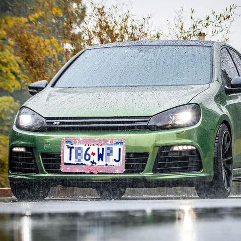 OTOSTAR 2 Pack Bling License Plate Frame with Ribbon Bow, Handcrafted Shiny Rhinestones Premium Stainless Steel 2 Holes License Plate Holder with Anti-Theft Screws Caps Set (Pink/Pink Bowtie) in Kuwait