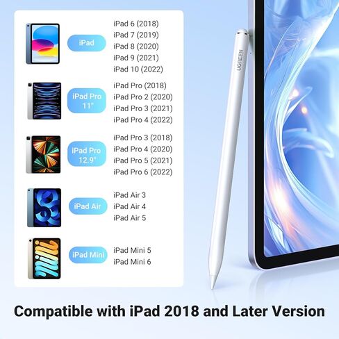 قلم شاشة UGREEN متوافق مع قلم iPad الدقيق والسلس يتضمن 3 رؤوس بديلة متوافقة مع iPad 6/7/8/9/10، iPad Pro 11 بوصة 12.9 بوصة، iPad Air 3/4/5، iPad Mini 5/6 Gen in Saudi Arabia