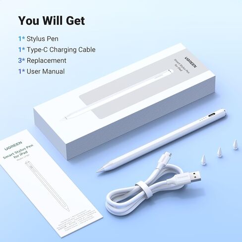 قلم شاشة UGREEN متوافق مع قلم iPad الدقيق والسلس يتضمن 3 رؤوس بديلة متوافقة مع iPad 6/7/8/9/10، iPad Pro 11 بوصة 12.9 بوصة، iPad Air 3/4/5، iPad Mini 5/6 Gen in Saudi Arabia