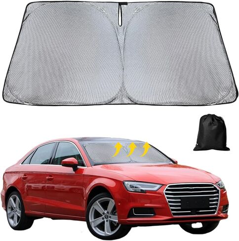 Compatible with Windshield Sunshade Reflective Sun Visor Folded Front Windshield Sunshade Ice Crystal Nano Cover for Audi A3 2014 2015 2016 2017 in Saudi Arabia