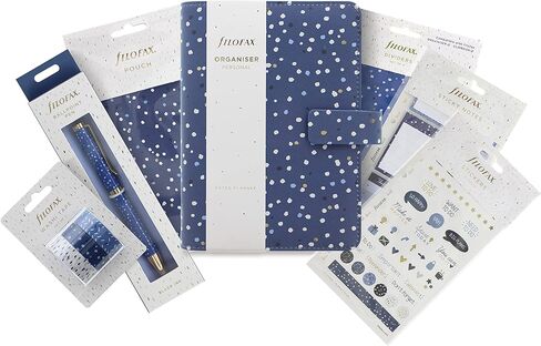 منظم Filofax Indigo، مقاس شخصي، ثلجي - غطاء بمظهر جلدي مع لمسات من رقائق الذهب، ست حلقات، مذكرات تقويم أسبوعية للعرض، متعدد اللغات، 2024 (C028715-24) in Saudi Arabia