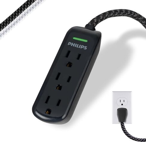 Philips 3-Outlet Grounded Extension Cord, 8 Ft Indoor Extension Cord with Surge Protection, Long Extension Cord, Flat Plug Surge Protection Power Strip, 300 Joules, UL Listed, White, SPP3433BB/37 in Saudi Arabia