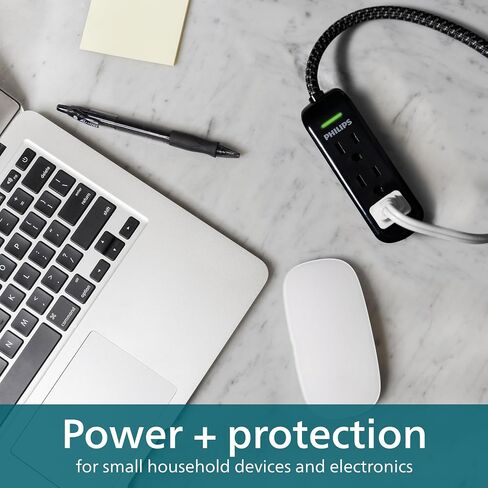 Philips 3-Outlet Grounded Extension Cord, 8 Ft Indoor Extension Cord with Surge Protection, Long Extension Cord, Flat Plug Surge Protection Power Strip, 300 Joules, UL Listed, White, SPP3433BB/37 in Saudi Arabia