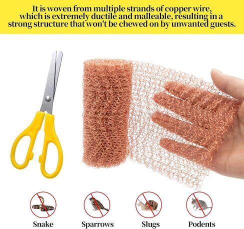 Copper Mesh,Pure Copper Wire Mesh, Hole and Gap Filler, Sturdy and Durable, Suitable for Gardens and Houses, Size 3.8" x 40"（1 Roll) in Saudi Arabia