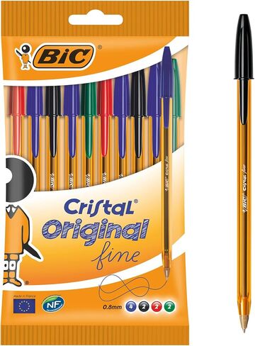BIC Cristal Original Fine Ball Pens Fine Point (0.8 mm) - Assorted Colours, Pouch of 10 in Saudi Arabia