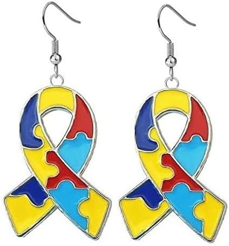 Autism Awareness Earrings Creative Alloy Enamel Multi Color Puzzle Pieces Heart Scarf Novelty Dangle Earrings Handmade Lightweight Funny Geometric Drop Earrings Jewelry for Women Girls Gifts in Saudi Arabia