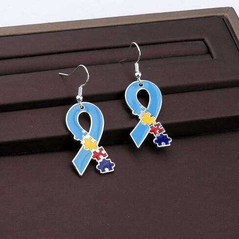 Autism Awareness Earrings Creative Alloy Enamel Multi Color Puzzle Pieces Heart Scarf Novelty Dangle Earrings Handmade Lightweight Funny Geometric Drop Earrings Jewelry for Women Girls Gifts in Saudi Arabia