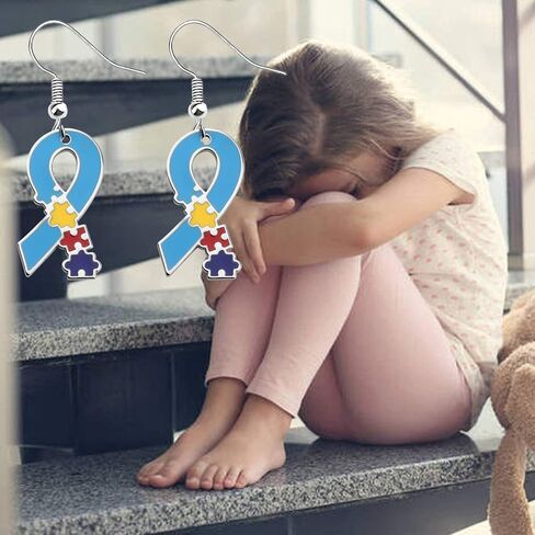 Autism Awareness Earrings Creative Alloy Enamel Multi Color Puzzle Pieces Heart Scarf Novelty Dangle Earrings Handmade Lightweight Funny Geometric Drop Earrings Jewelry for Women Girls Gifts in Saudi Arabia
