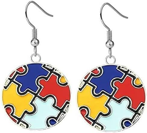 Autism Awareness Earrings Creative Alloy Enamel Multi Color Puzzle Pieces Heart Scarf Novelty Dangle Earrings Handmade Lightweight Funny Geometric Drop Earrings Jewelry for Women Girls Gifts in Saudi Arabia