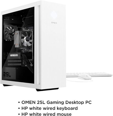 كمبيوتر مكتبي للألعاب HP OMEN 25L | ايه ام دي رايزن 5 5600 جيجا حتى 4.4 جيجا هرتز | جي فورس جي تي اكس 1660 سوبر | منفذ العرض | مبرد وحدة المعالجة المركزية بإضاءة بيضاء | نظام التشغيل Windows 11 (ذاكرة وصول عشوائي سعة 32 جيجابايت | محرك أقراص SSD سعة 2 تير in Kuwait