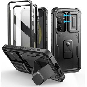 Dexnor for Samsung Galaxy S24 Case with Built-in Slide Camera Cover & Screen Protector & Kickstand, Heavy-Duty Shockproof Rugged Case Full-Body Bumper Protective Cover for Galaxy S24 (2024),Army Green