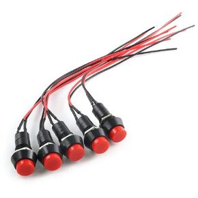 E-outstanding 5pcs 12V Mini Push Button Switch with 20cm Leads PBS-11A Pushbutton Switches, Red