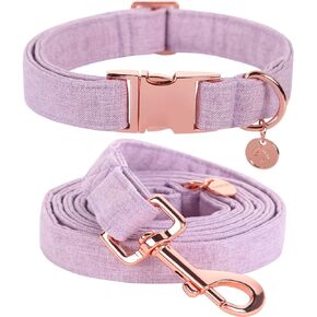 DOGWONG Cotton Dog Collar Leash Set, Pink Pet Collar Durable Adjustable Puppy Collar for Small Medium Large Dogs