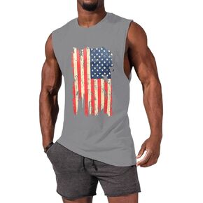 4th of July Independence Day USA Flag Sleeveless Graphic T-Shirts Gym Workout Tank Tops