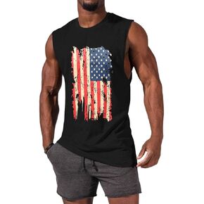 4th of July Independence Day USA Flag Sleeveless Graphic T-Shirts Gym Workout Tank Tops