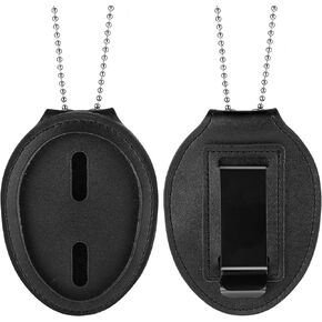 Police Badge Holder, Security Badge Holder Security Guard Badge Cowhide Badge Holders with Universal Round Neck Chain and Concealed Photo Pocket for Law Enforcement Officer Gifts
