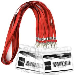Ollain Lanyards with ID Badge Holder Cruise Lanyards 50 Pack Clear Horizontal PVC Waterproof Name Tag ID Badge Holder and 50 Pcs Flat Neck Lanyard with Swivel Hook for for Offices School (Blue)