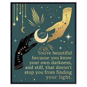 Boho Celestial Witchy Wall Art & Decor - Bohemian Wicca Wiccan Witchcraft Paganism Supplies - Goth Gothic Pagan Witch Decor - Positive Inspirational Quotes Sayings - Encouragement Gifts for Women