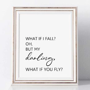 What If I Fall Quote Print Typography Print Nursery Quote Inspirational Quote No Frame - 8x10 inch