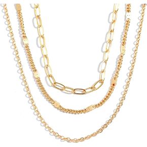18K Gold Plated Four Leaf Clover Necklace - Silver Clover Necklace - Jewelry for Women - Pearl Necklaces for Women - Layered Necklaces for Women (Paperclip Chain Necklace) - Graduations Gifts for Her