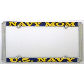 Navy Mom US Navy Thin Rim License Plate Frame (Chrome Metal)