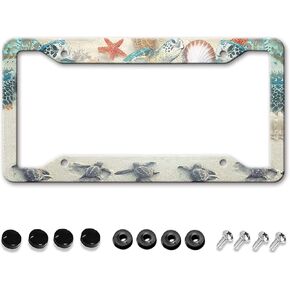 إطارات لوحة ترخيص السلحفاة، إطار لوحة ترخيص لطيف على الشاطئ للنساء والرجال، حامل غطاء إطار أمامي عتيق من الألومنيوم مضحك مع 4 فتحات (QCP-33) in Kuwait