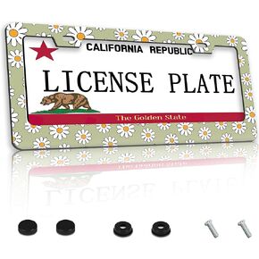 License Plate Frame,70s Groovy Flowers License Plate Frames Decorative Aluminum Car Tag Cover Frames Stainless Metal License Plate Holder for Women Men Auto Accessories 2 Holes US Standard 12''x6''