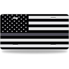 License Plate Thin Grey Silver Line American Flag For Corrections Officers Aluminum Metal Car Tag Flag Of Valor Support For Corrections Responder Agents Flag Durable Automotive Front Plate 6 X 12 Inch