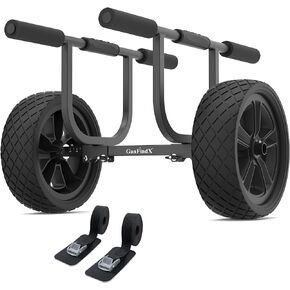 GanFindX Heavy-Duty Aluminum Kayak Cart W / 2 Webbing Straps & 11" Solid Airless Wheels, 450LBS Weight Capacity, Easy Detachable Assembly & Adjustable Width Kayak Dolly, For Kayak and Canoe