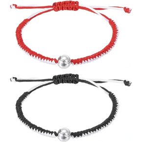 PATIKIL Baseball Bracelets, 2 Pcs Braided Baseball Gifts Adjustable Wristbands with Baseball Beads for Teenagers, Adults, Red White & Black White
