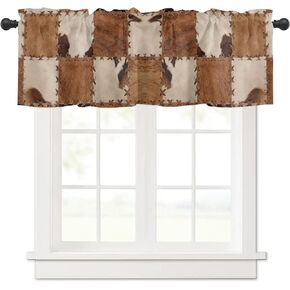Valance Curtains for Living Room 54 x 18 inch, Vintage Leather Cowhide Texture Rod Pocket Window Curtains Valance for Bathroom Bedroom Home Kitchen Window Treatments 1 Panel